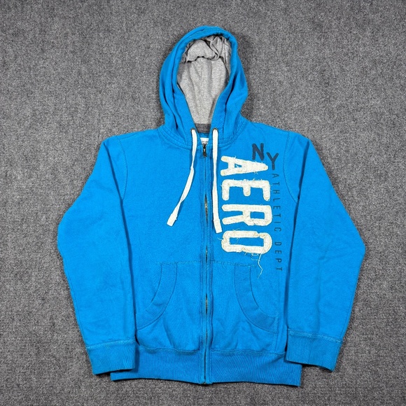 Y2K Aero Aeropostale Zip Up Grunge Hoodie Size XL Blue 0545 - Picture 1 of 10